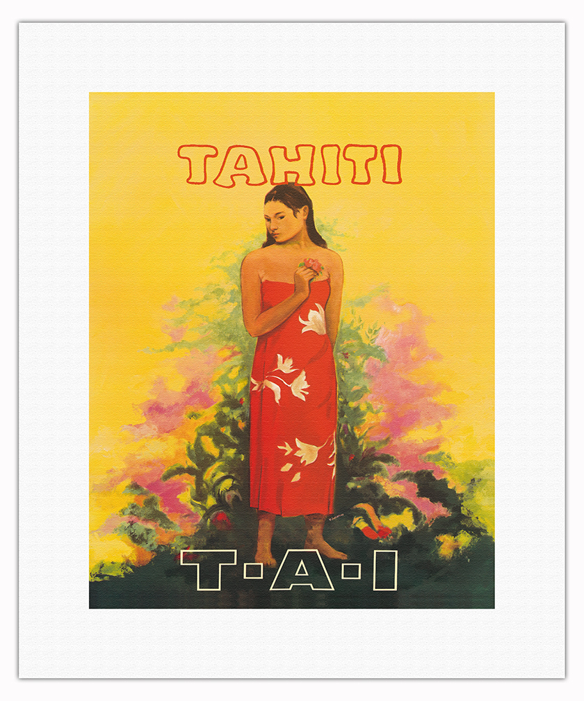 Tahiti French Polynesia - Vintage TAI Airlines Travel Poster by V. Schiavone - Picture 8 of 25