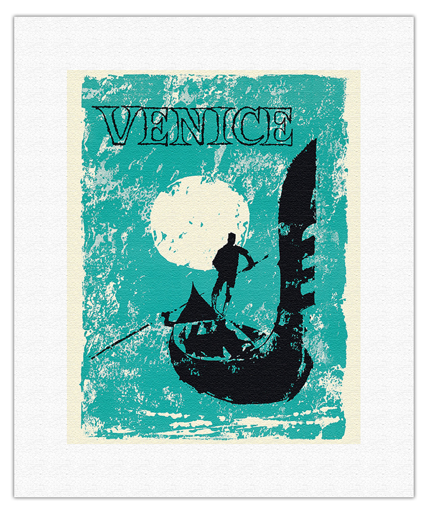 Venice, Italy - Venetian Gondola - Vintage Travel Poster 1960 - Picture 8 of 25