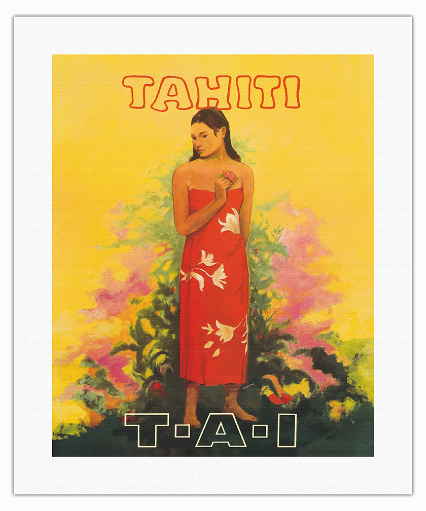 Tahiti French Polynesia - Vintage TAI Airlines Travel Poster by V. Schiavone - Picture 9 of 25