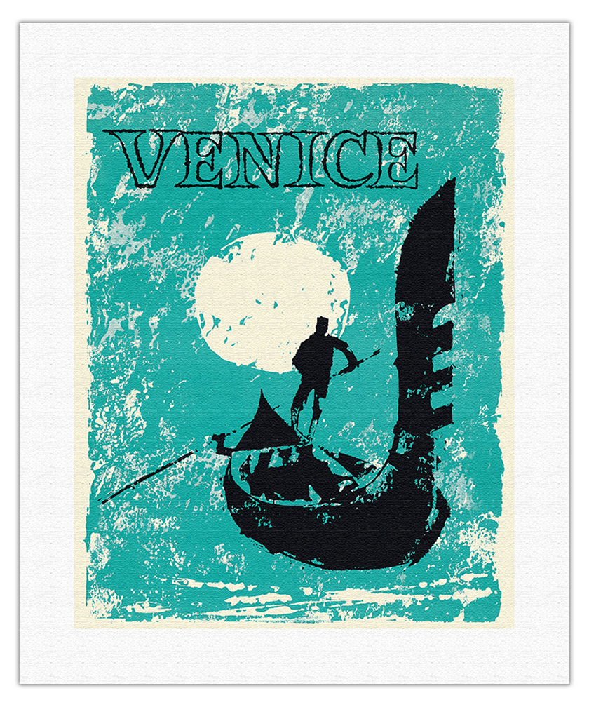 Venice, Italy - Venetian Gondola - Vintage Travel Poster 1960 - Picture 9 of 25