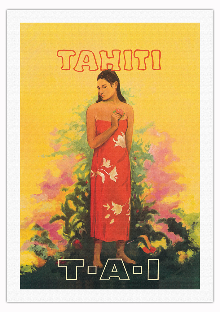 Tahiti French Polynesia - Vintage TAI Airlines Travel Poster by V. Schiavone - Picture 11 of 25