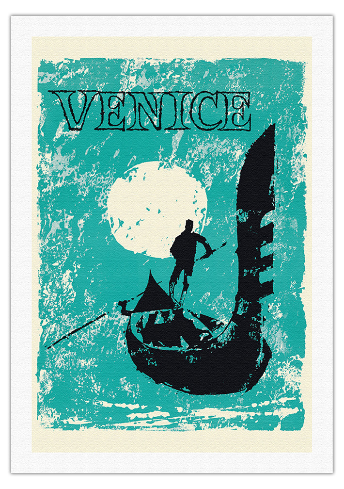 Venice, Italy - Venetian Gondola - Vintage Travel Poster 1960 - Picture 11 of 25
