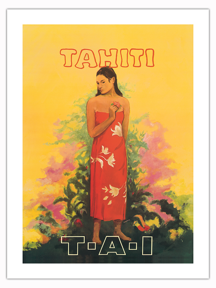 Tahiti French Polynesia - Vintage TAI Airlines Travel Poster by V. Schiavone - Picture 12 of 25