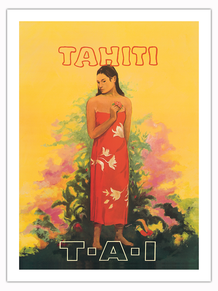 Tahiti French Polynesia - Vintage TAI Airlines Travel Poster by V. Schiavone - Picture 15 of 25