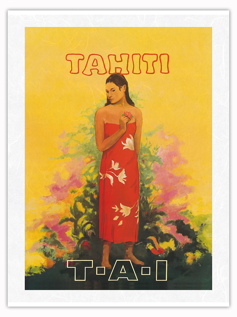 Tahiti French Polynesia - Vintage TAI Airlines Travel Poster by V. Schiavone - Picture 20 of 25