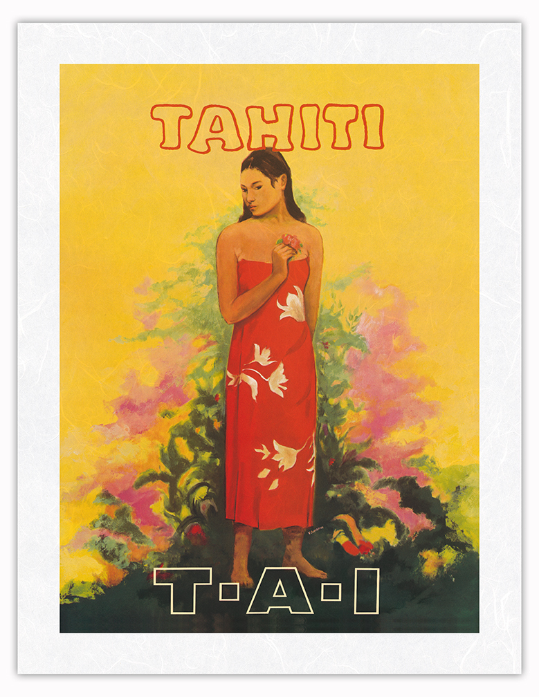 Tahiti French Polynesia - Vintage TAI Airlines Travel Poster by V. Schiavone - Picture 21 of 25