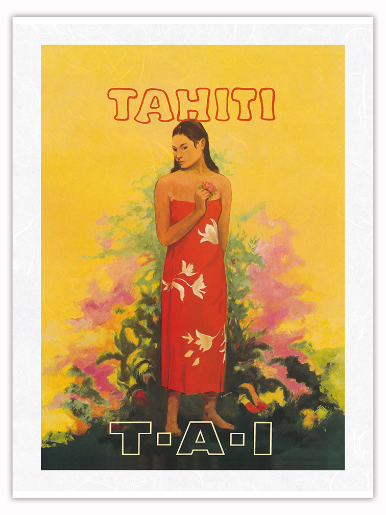 Tahiti French Polynesia - Vintage TAI Airlines Travel Poster by V. Schiavone - Picture 22 of 25