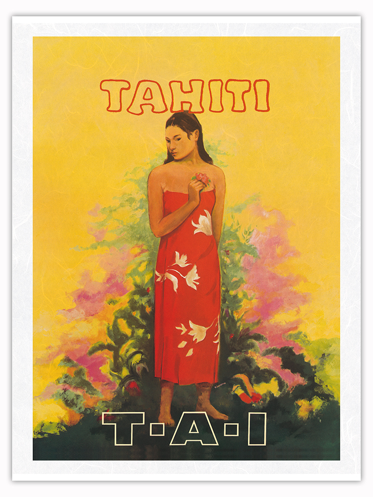 Tahiti French Polynesia - Vintage TAI Airlines Travel Poster by V. Schiavone - Picture 23 of 25