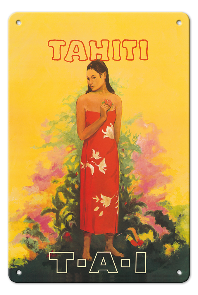 Tahiti French Polynesia - Vintage TAI Airlines Travel Poster by V. Schiavone - Picture 25 of 25